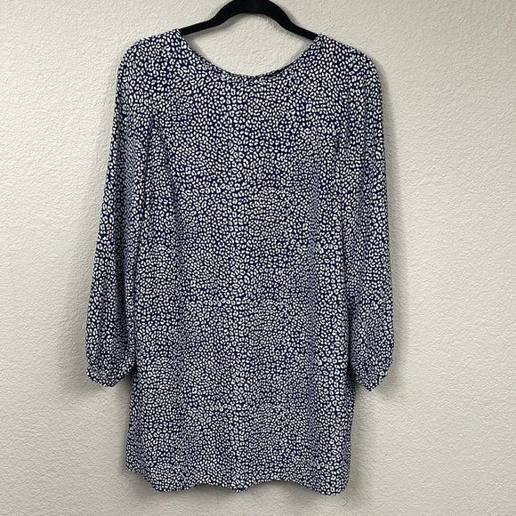 Zara Basic Navy Blue White Animal Leopard Print Long Sleeve Shift Dress Sz M - Picture 1 of 8